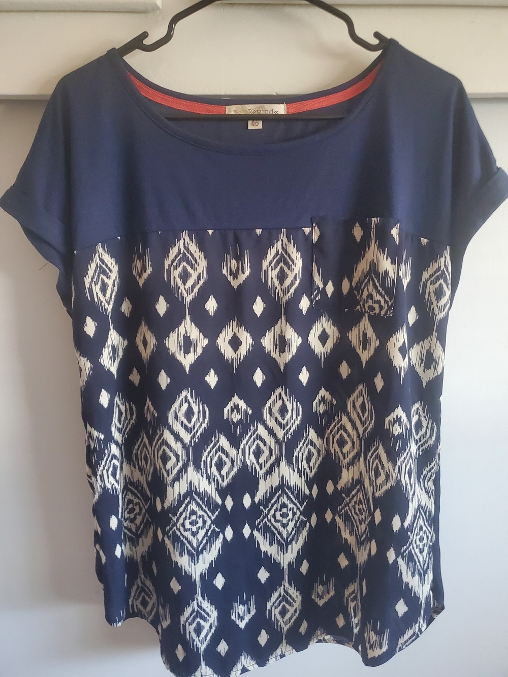 Rewind Navy & Cream Short Sleeve Bkouse